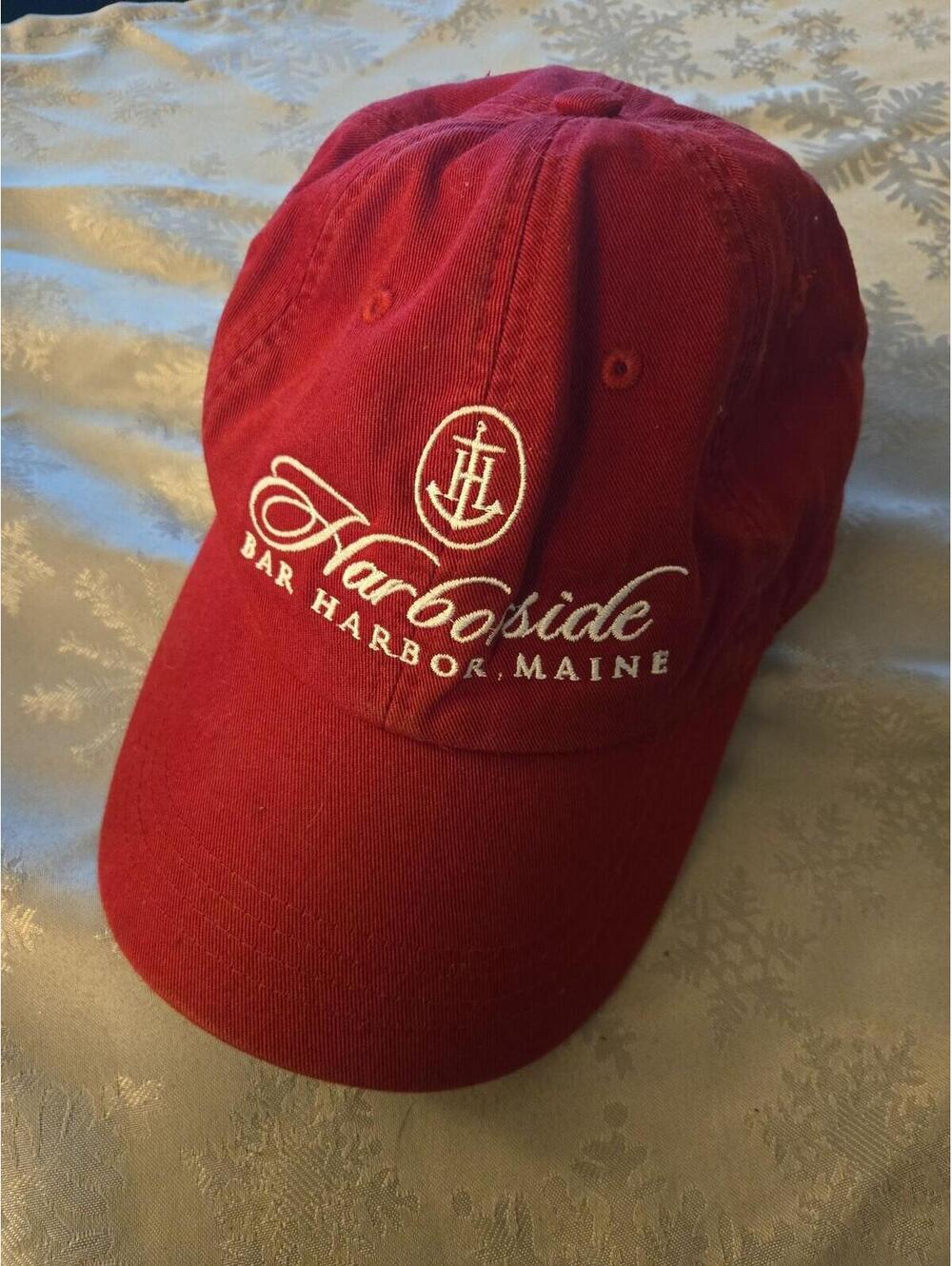 Vintage Harborside Bar Harbor Maine Red Anchor Embroidered Baseball Cap